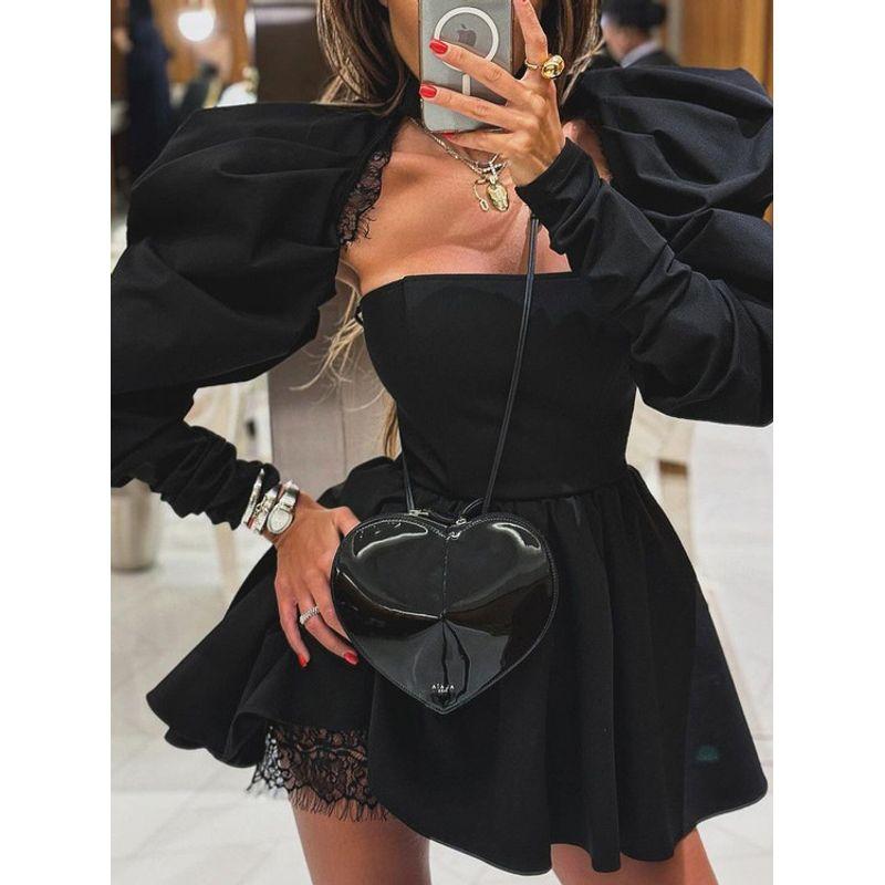 Long Sleeve Waist Cinching Dress Women Solid Tube Top Long sleeve Waist Hugging Dress