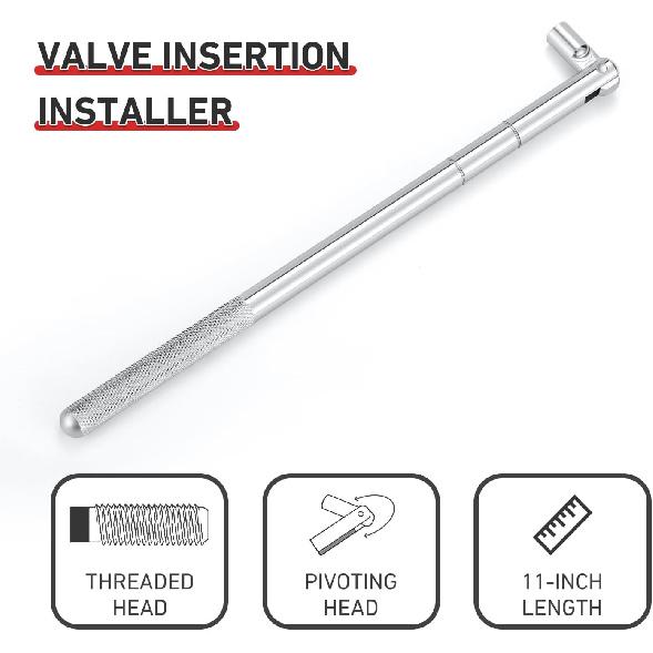 Valve Stem Removal Tool & Taller Tool Kit - 15Pcs TR412/ TR413/ TR414 Tubeless Tire Valve Stems, 20Pcs Valve Caps/Cores, 1Pcs Valve Ertion Taller,