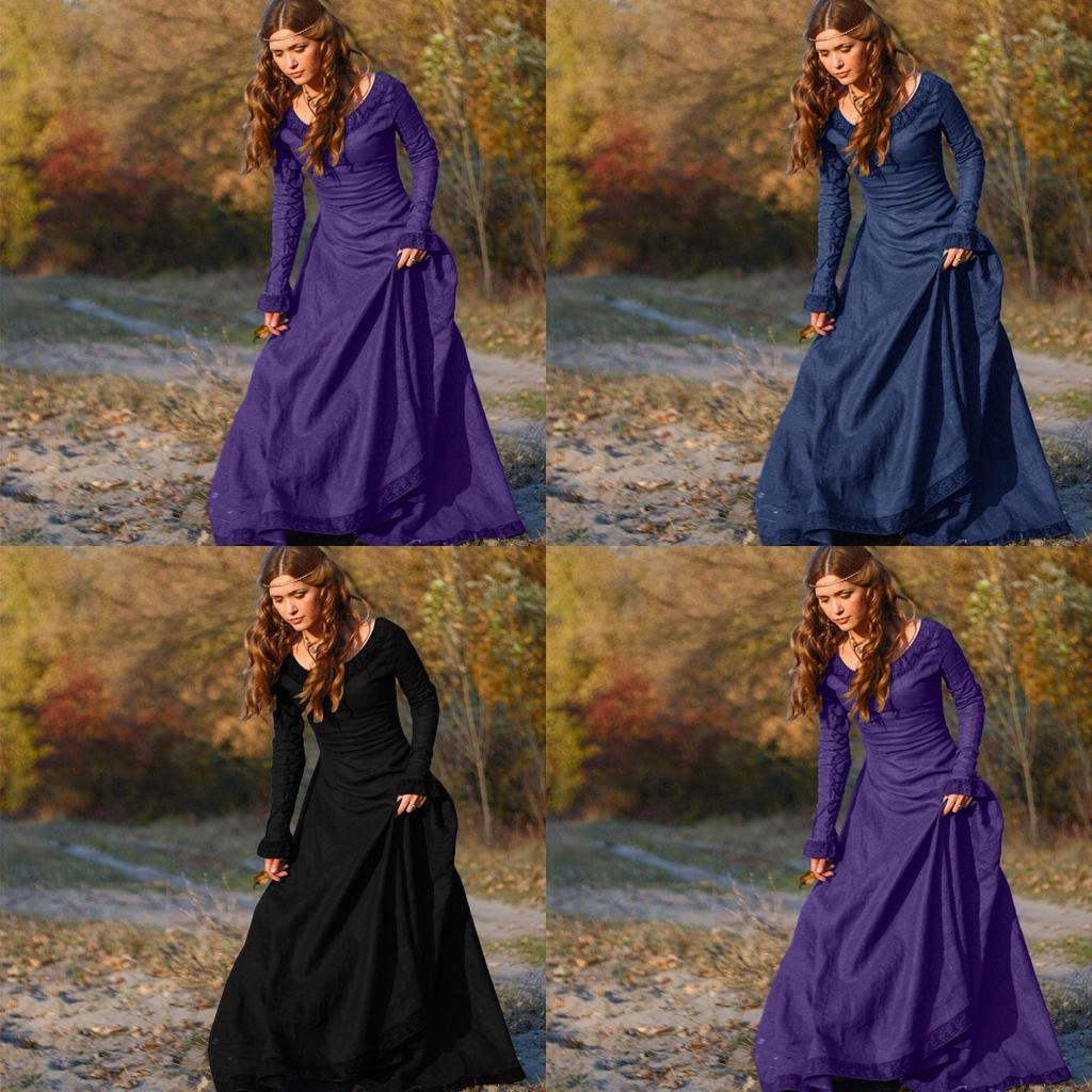 Elegante Abito Medievale da Donna con Maniche Lunghe per Eventi Cosplay Gotici di Halloween