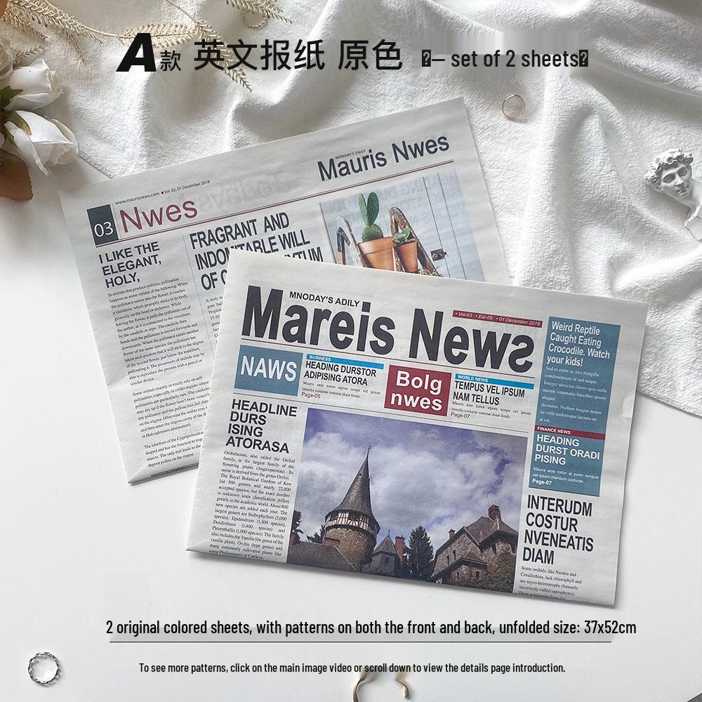 Vintage English Newspaper Photo Props: Fashion Cards & Food Photography Background Decorations In INS Style