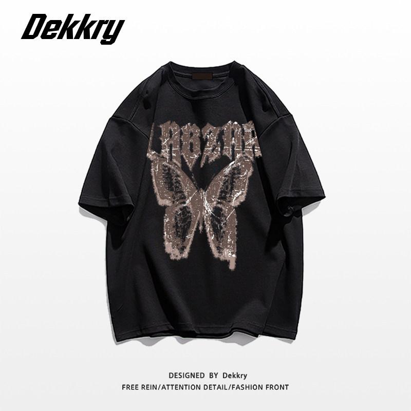 American high street butterfly letter printing large size fat mm pure cotton short-sleeved T-shirt women's loose and thin versatile couple's clothing