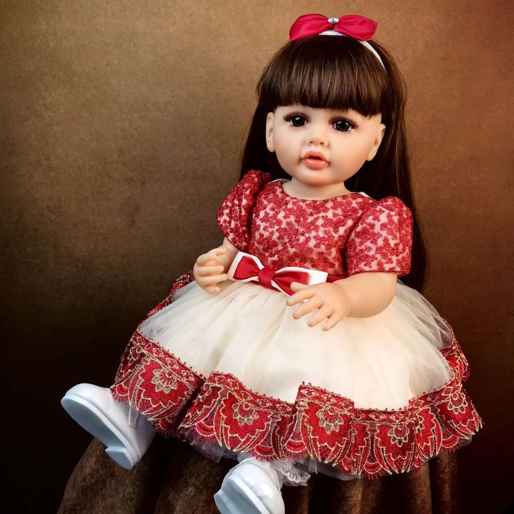 Lifelike Reborn Baby Dolls 22 Inch Realistic Newborn Girl Doll with Brown Long Hair Best Birthday Set for Girls Birthday XAMS Easter Gift