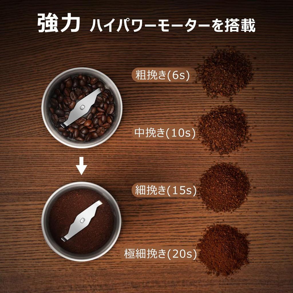 Electric Coffee Grinder with Cutter, Grinds Coffee Beans in Seconds, Large Capacity, One-Touch Operation, Grinds Beans, Green Tea, Chili Peppers,