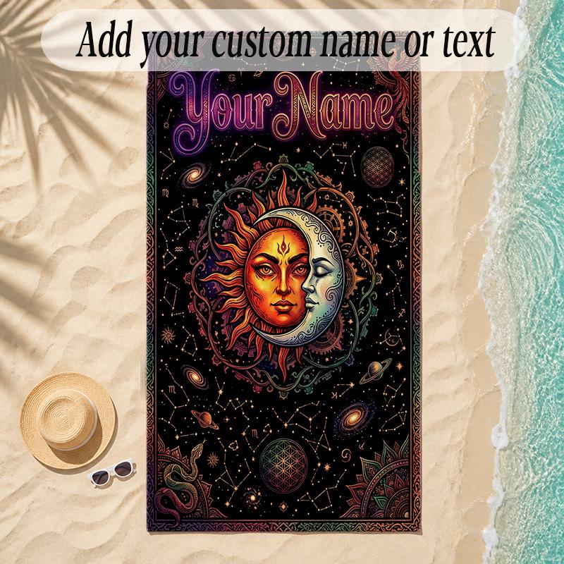 Cosmic Theme Soft Beach Towel Personalized Custom Name Text Towel Portable for Beach Pool Travel