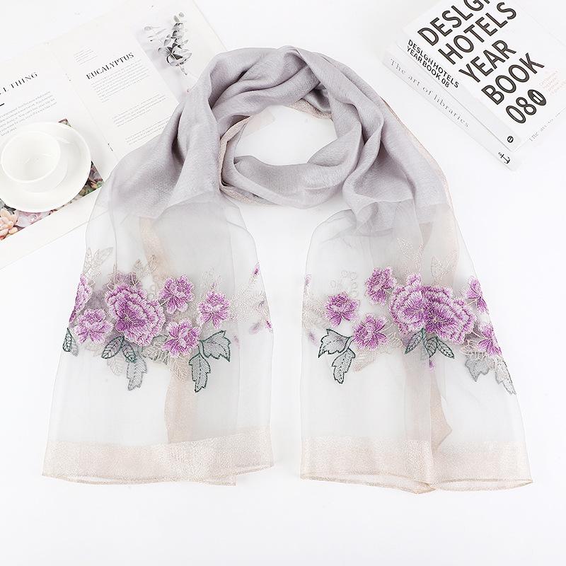 Hangzhou silk and wool blend exquisite embroidered women's long silk scarf, classic mulberry silk shawl in apricot color