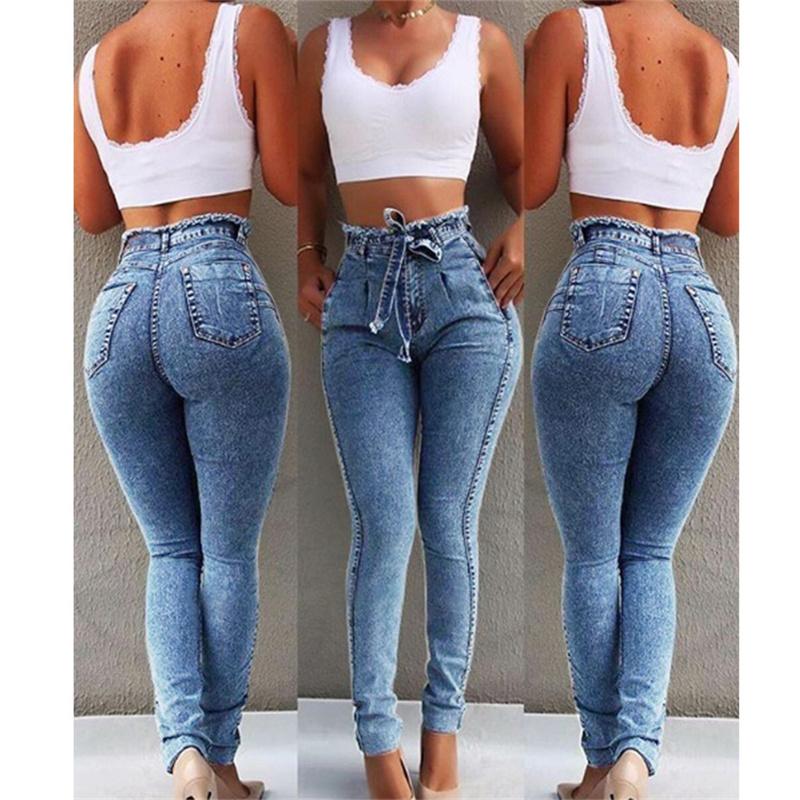 Våren 2022 damemote høy midje skinny slim jeans dame denim capris blyant Bukser jean mom jeans bukser