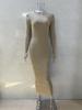 Damen Langarm Herbst/Winter Woll Bodycon Kleid - Gestrickt, Gerippt, Einfarbig, Rundhals