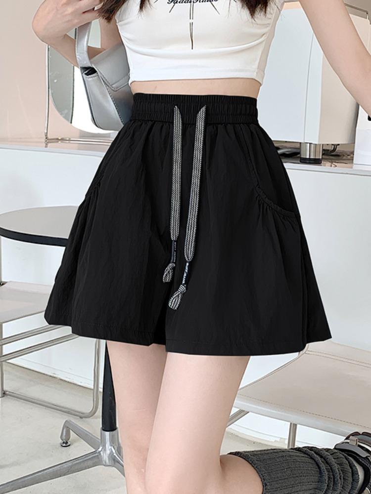 Women's 2025 Summer Pink Casual High-Waist A-Line Loose Wide-Leg Shorts