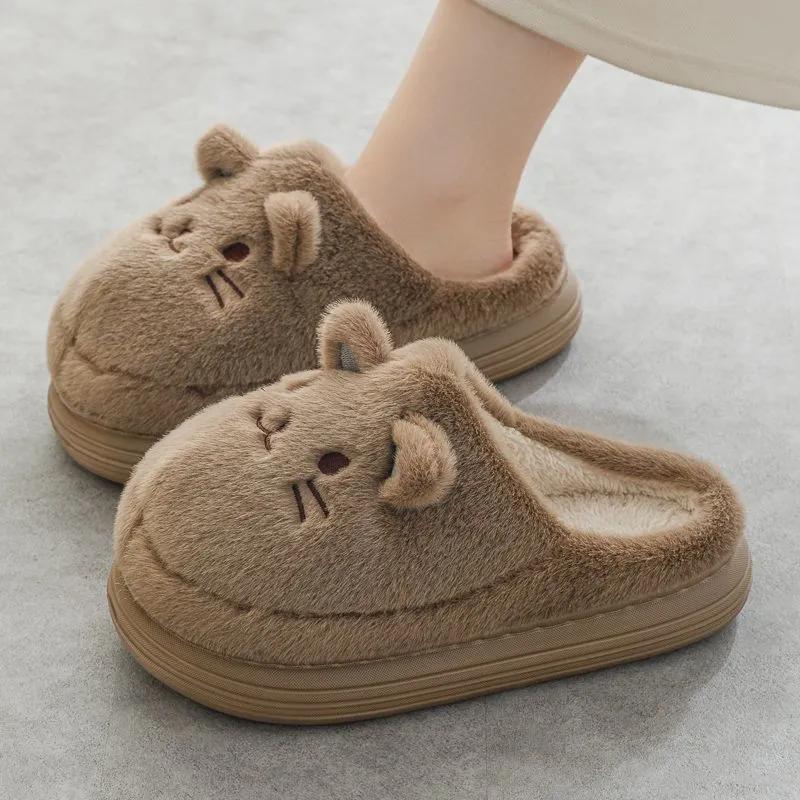 WTEMPO Jesienne zimowe duże kapcie męskie grube dno domowe pluszowe kaszmirowe ciepłe miękkie antypoślizgowe kapcie