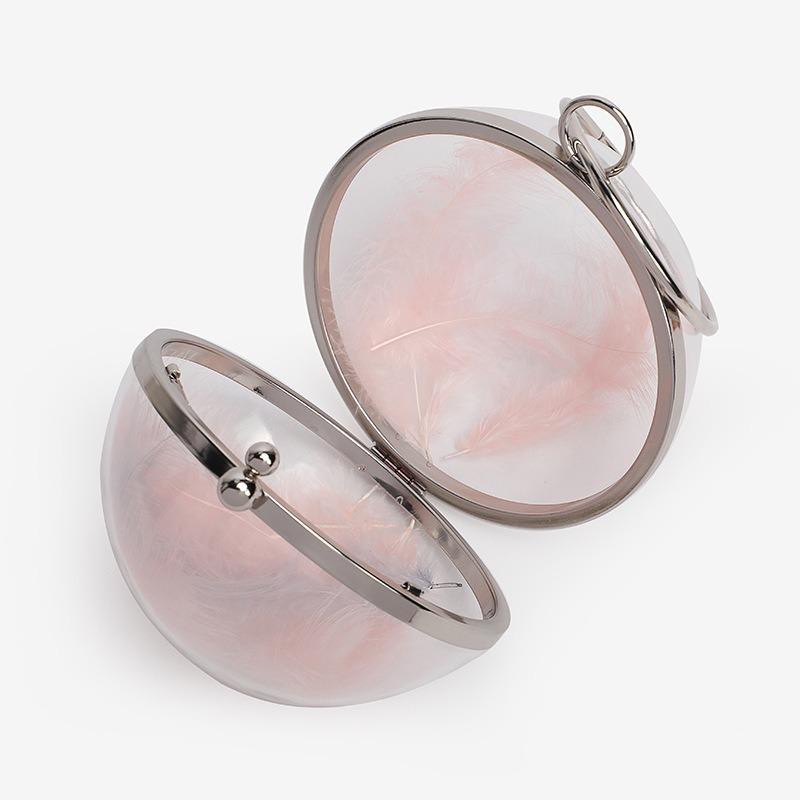 Women's bag new sweet lady transparent feather small round bag personalized shoulder messenger chain dinner bag
