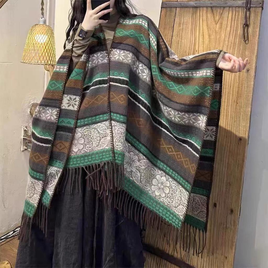 2025 Ethnic Tibetan Yunnan Photography Shawl Cloak Scarf Cape Retro
