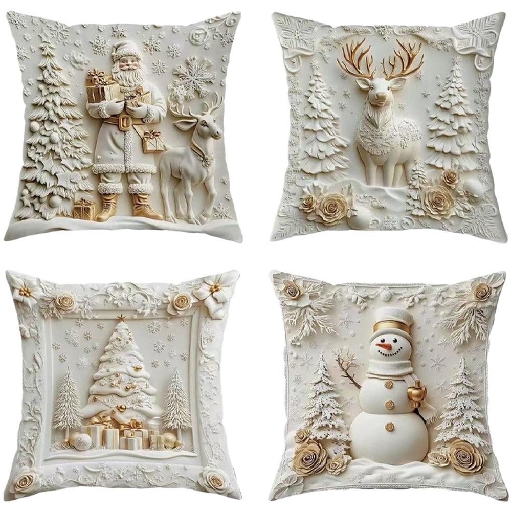 4PCS 18x18Inch Christmas Pillow Winter Throw Pillow Covers Set Without Pillow Core For Home Room Living Room Sofa-Cushion Cover