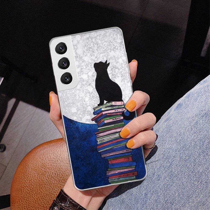 Black Cat Cartoon Cute Phone Case For Samsung Galaxy S24 S25 Edge S26 Ultra S23 S22 S21 Plus S20 FE + Personalized Print Cover G
