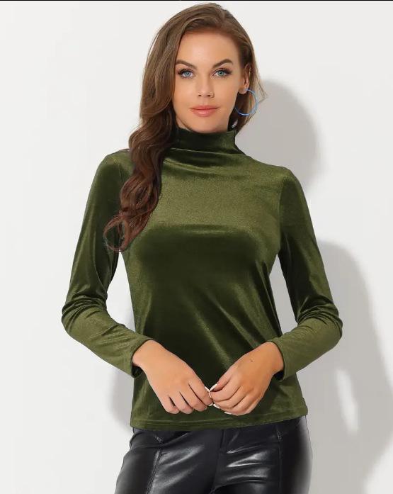 2025 Printemps & Automne Chemise Femme Velours Doré Minceur Col Mi-Haut