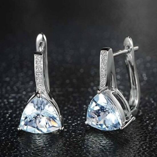 Elegant Women Faux Sapphire Rhinestone Inlaid Drop Huggie Earrings Eardrops