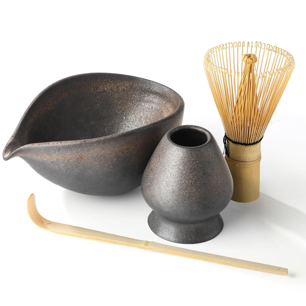 Katakuchi Matcha Bowl Set with Tea Chasen and Chashaku Complete Tea Ceremony Utensil Set Boat-shaped Bowl, Stand, 100-Stand Chasen, (Tea Scoop) -