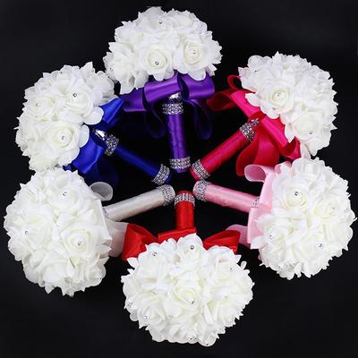 Artificial Silk Wedding Bouquet, Real Touch Purple Roses Bridal Bouquet for Bride Party Anniversary Outdoor Photography Decor