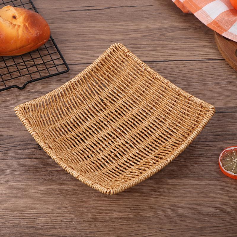 Square Oval Rattan Fruit Bread Snacks Storage Tray Coffee Bar Display Basket Nordic Desktop Cosmetic Sundries Organizer