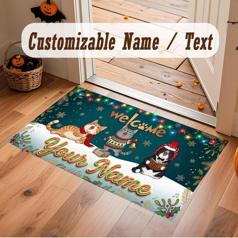 Tappeto Morbido in Velluto di Cristallo a Tema Natalizio Tappeto Antiscivolo per Pavimento con Stampa Nome e Testo Personalizzabili per Camera da Letto Soggiorno