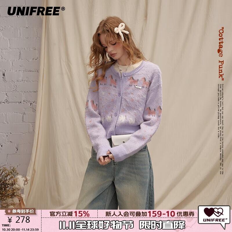 UNIFREE Women s Retro Pony Jacquard Cardigan S