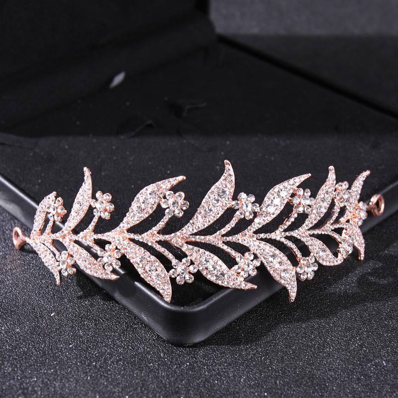 Rose Gold Crystal Bridal Tiaras and Crowns for Women Bride Rhinestone Prom Diadem Headband Bridal Wedding Hair Accessories Crown