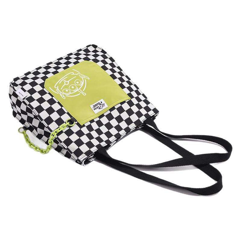 Three-eyed checkerboard chain shoulder bag large-capacity shopping bag student tutoring bag book bag student