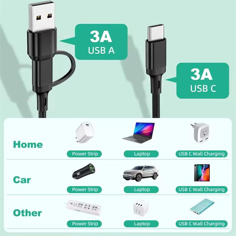 3 In 1 Fast Charging Cord For iPhone Huawei Micro USB Type C Charger Cable 1.2m Multi Usb Port Multiple Usb Charging Cord