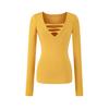 Spicy V-neck Pearl Hollow Long Sleeve Knit T-shirt - Women's Autumn Winter Slim Fit Base Layer