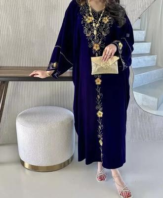 New Islamic Moroccan Stylish Abaya Gown Dress VELVET Farasha Kaftan Dubai