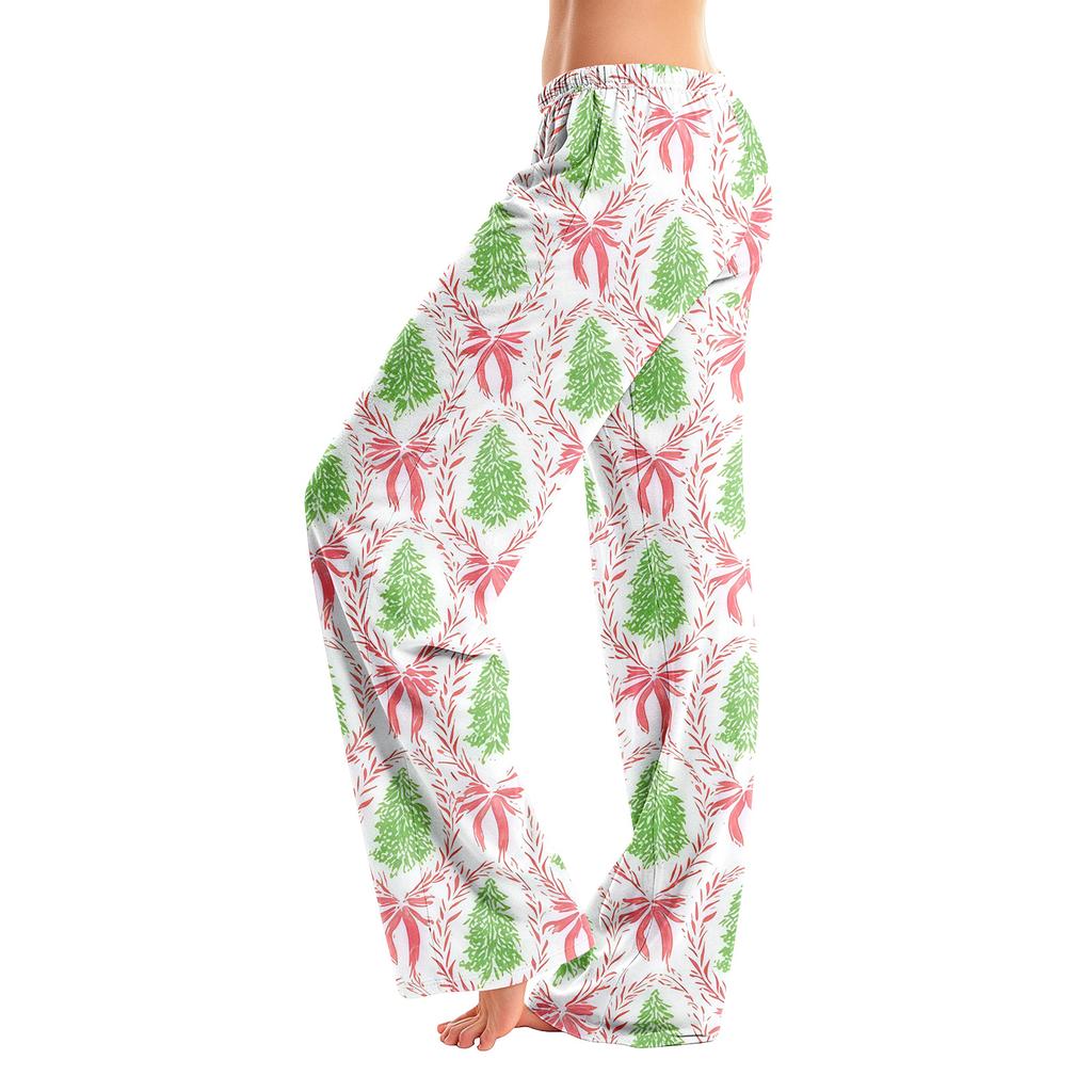 Women's Christmas Print Pants, Casual Pajama Bottoms with No and No Pockets