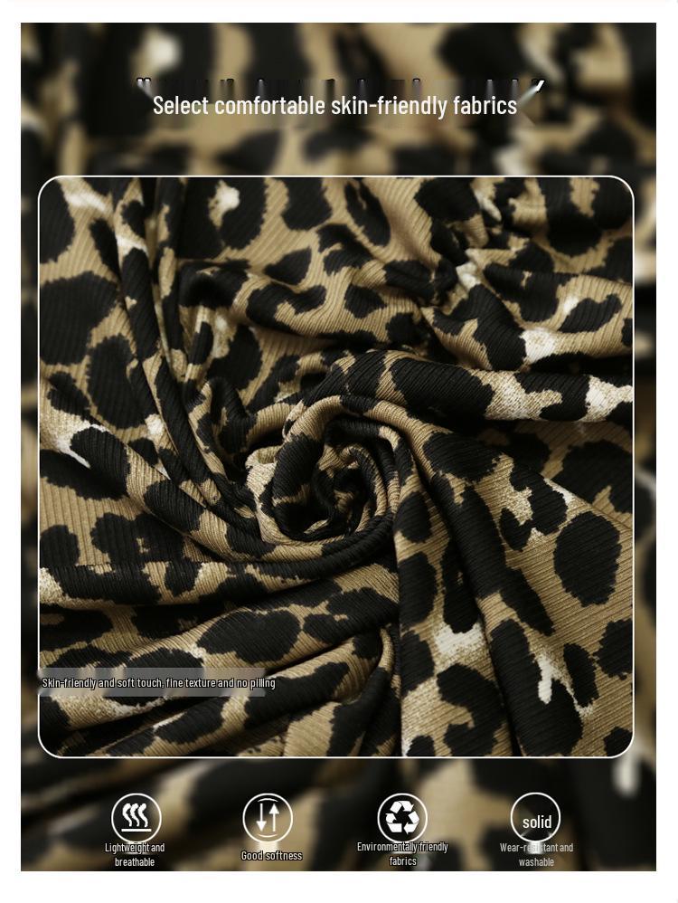 2023 Europäisches V-Ausschnitt Leopardenmuster Damen Slim Fit Kurzarm T-Shirt