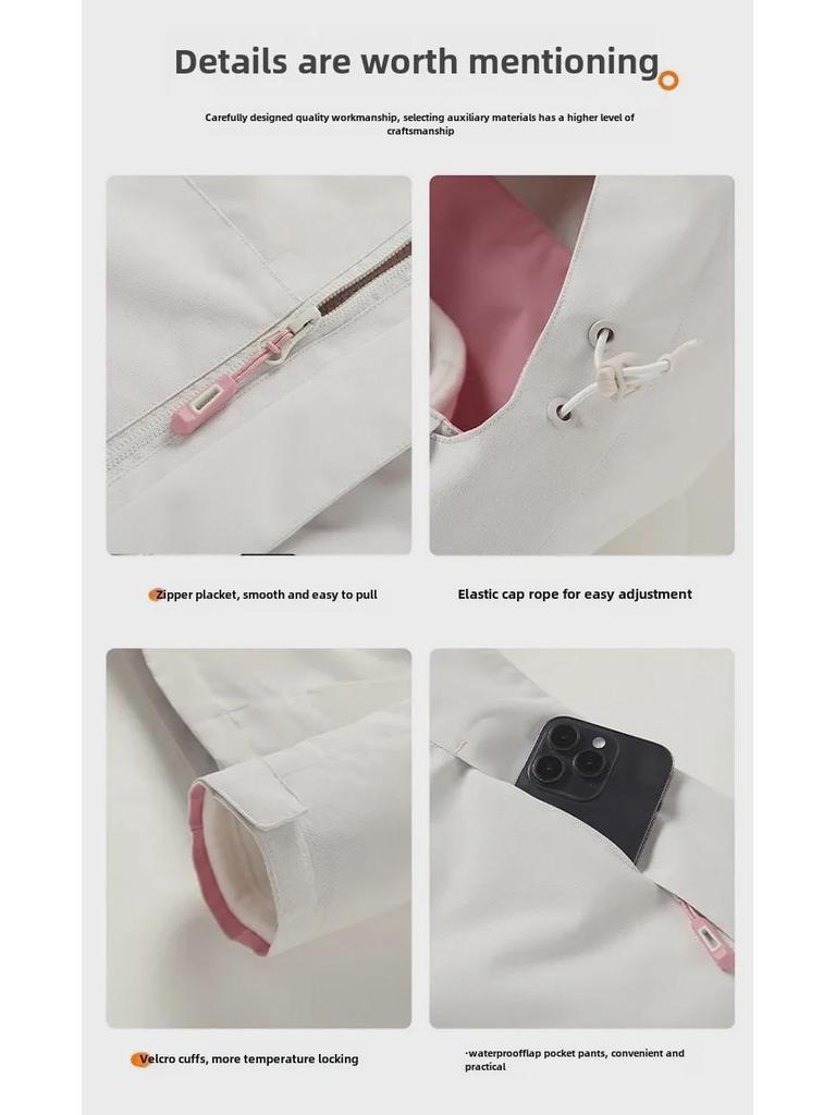 Damen 3-in-1 Winddichte Wasserdichte Jacke mit Plus-Samtfutter, Verdickt für Herbst/Winter, Herren Bergsteigerstil mit Kontrastfarben.