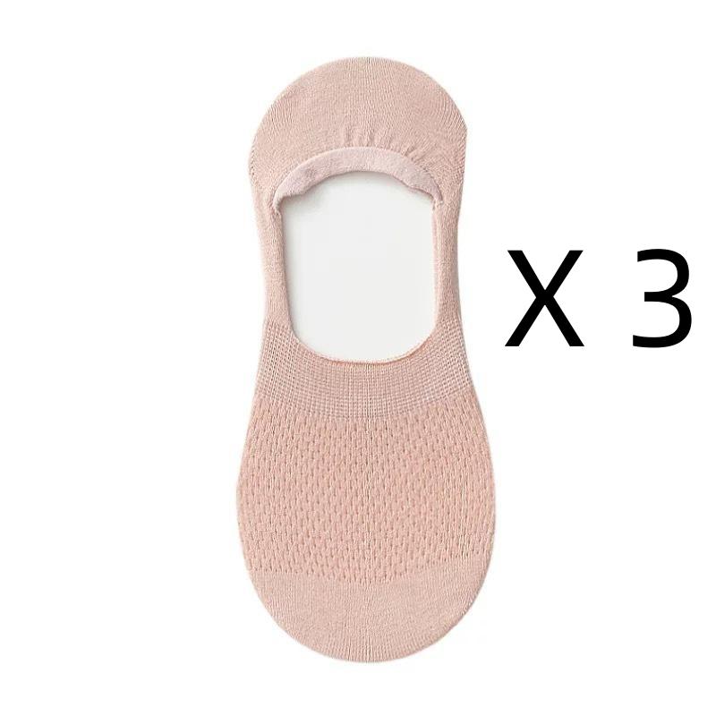 3 Pairs Women's Invisible Cotton Boat Socks Mesh Breathable Ankle Low Cut Soft Comfortable Silicone Non-Slip No Show Socks for Daily Wear