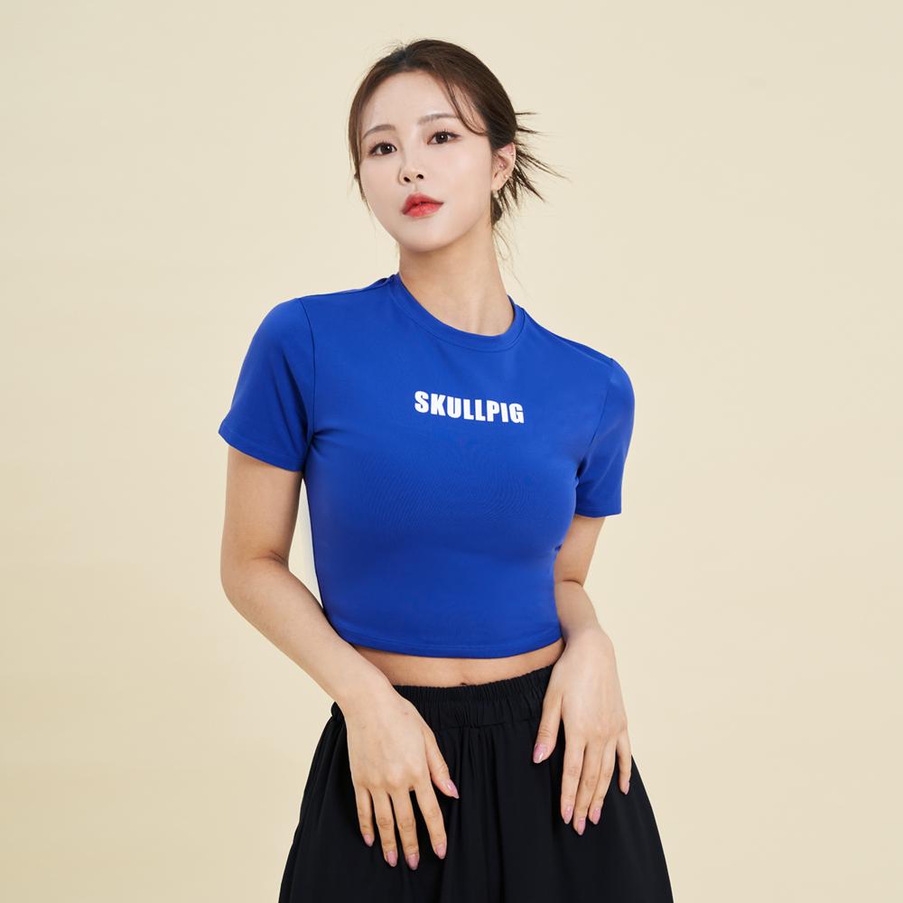 Sculp Pig [Swt24020-04] Lettering Crop Short Sleeve Dolphin Blue Dolphin Blue/S