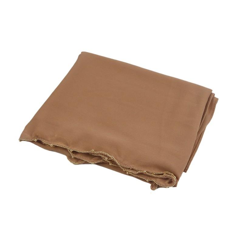 Lightweight Chiffon Scarf With Gold Chain Trim Womens Head Wrap One-Sided Solid Color