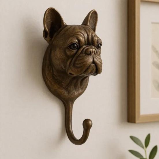 French Bulldog Wall Hook Dog Shaped Decorative Key Hanger Vintage Bulldog Figurine Wall Mounted Hook for Belts Hats Bags Towels Home Office Entryway