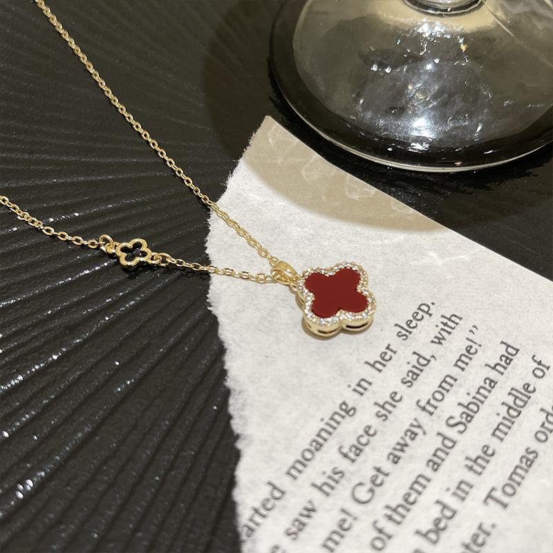 Fashionable Red Double-sided Four-leaf Clover Necklace for Women