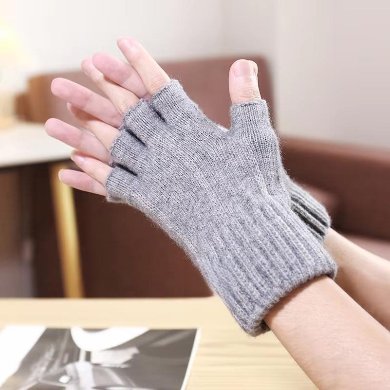 Fashion Winter Autumn Knitted Gloves Warm Plush Fingerless Gloves for Men Women Outdoor Sport Half Finger Touchscreen Gloves