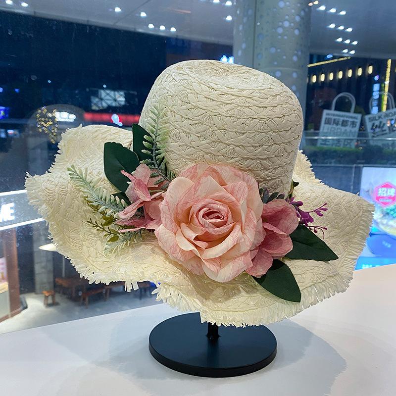Summer three-dimensional handmade flower sun hat women's seaside beach vacation sweet sun hat outdoor big brim sun hat