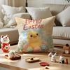 Happy Easter Bunny Cushion Cover Silky Short Plush with Invisible Zipper Dustproof Sofa Pillow Case for Home Decor