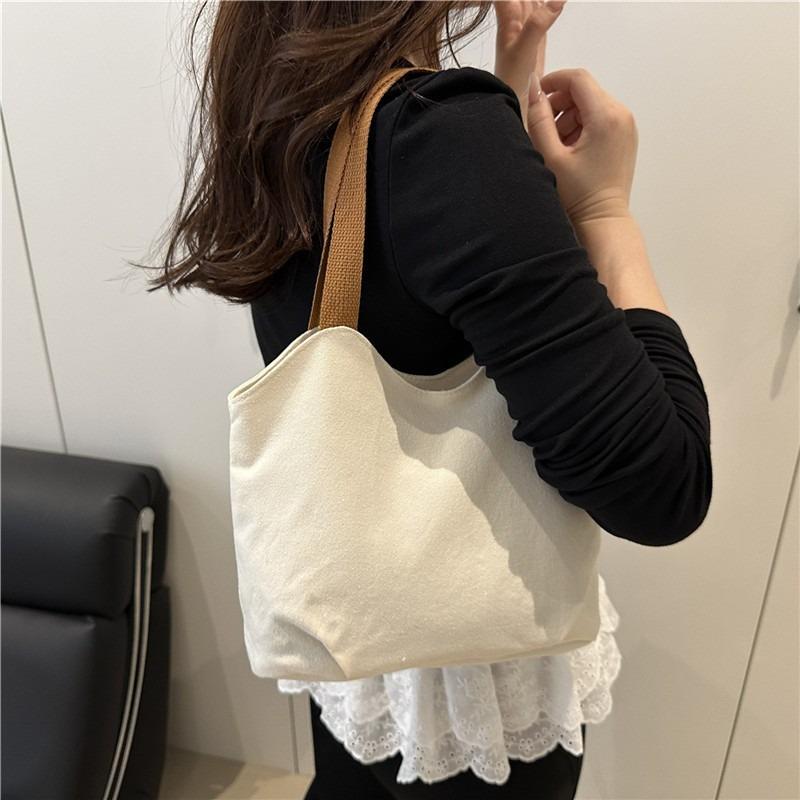 Niche Simple Solid Color Tote Bag Women's New Personalized Fashion Simple Shoulder Bag Literary and Casual Canvas Bag