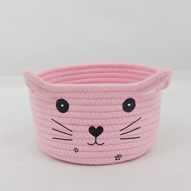 

Тканая корзина для хранения из хлопковой веревки для закусок и организации рабочего стола Diameter 20cm, Height 11cm розовый