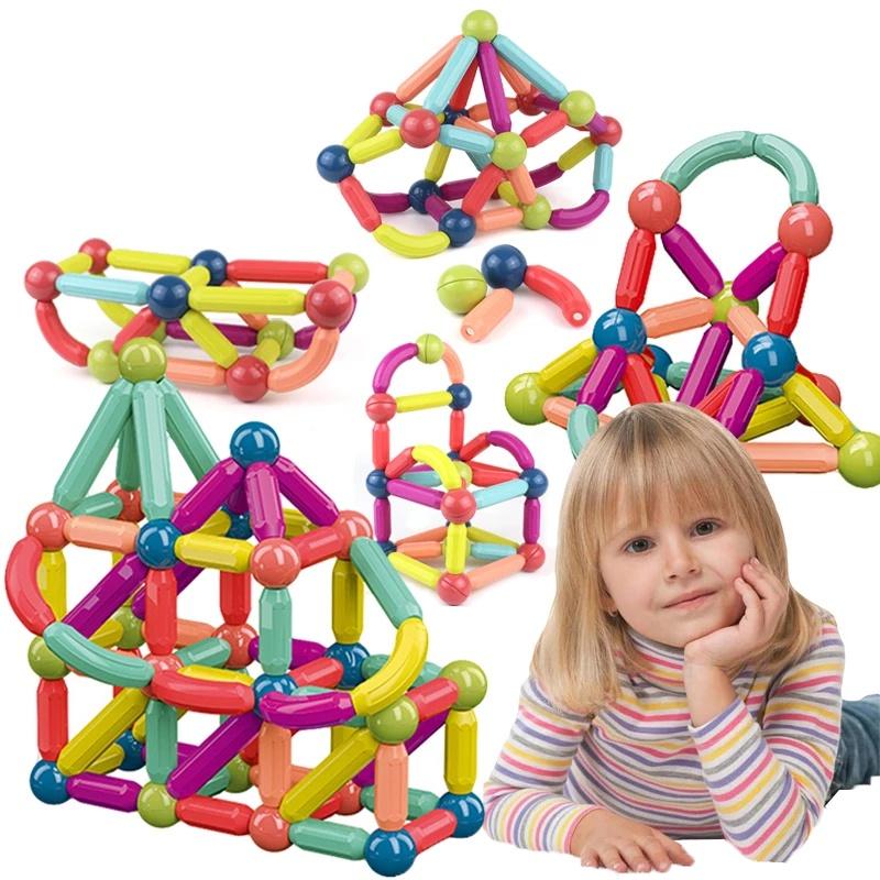 Magnetic Building Blocks Construction Toy Set For Kids 64pcs/12pcs Christmas Gift For Boys And Girls Abs Material Colorful Shapes Logical Thinking