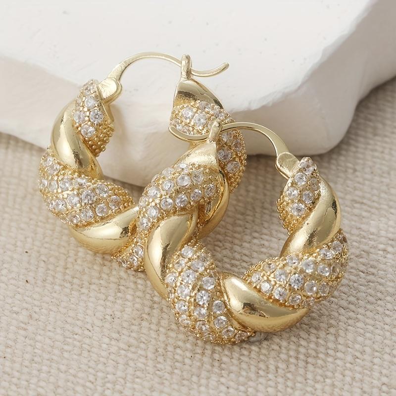 Fashion Winding Fried Dough Twists Style Pendant Earrings, Women s Shining Inlaid Zircon Festival Party Accessories