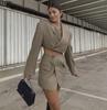 Trendy Spring & Autumn Women's Short-Sleeve Suit Jacket + High-Waist Pocket Skirt