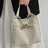 Niche Design Lock Buckle Leather Bucket Bag Pebble Pattern Top Layer Cowhide Large Capacity Portable Commuter Shoulder Bag
