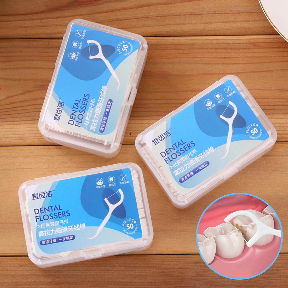 50pcs/Box Dental-Flossers,High Tensile Strength Dental Floss Picks,Toothpick,Tooth Cleaner Flosses Sticks,Oral Hygiene Care