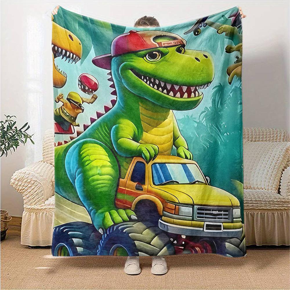 1pc dinosaur truck blanket Lightweight Flannel Throw for Sofa Bed Travel Camping Livingroom Office Couch Chair