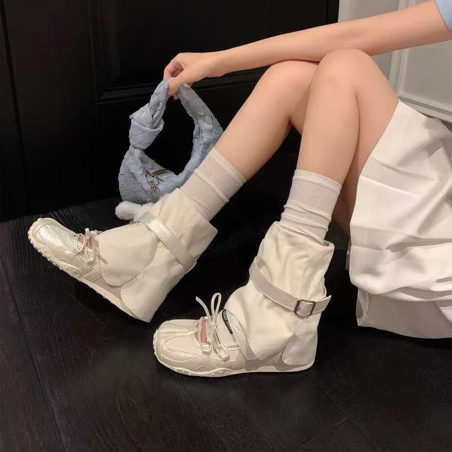 Sleeve lace-up Mary Jane shoes women's 2025 summer new fashion versatile super cool sports leisure pile short boots