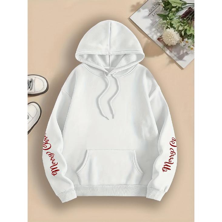 Holiday Direction Christmas Comfortable Best-Seller Cursive Christmas Tree Print Hoodie, Soft Casual Long Sleeve, Comfortable Fall Winter Daily Wear
